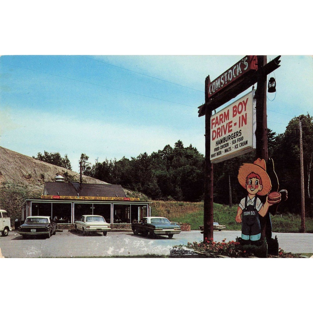 Comstock's Farm Boy Drive-In St Johnsbury Vermont VT 1960s Cars Chrome Postcard